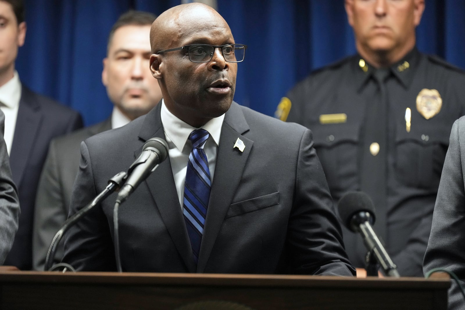 FBI Special Agent in Charge, Alvin M. Winston speaks during a news conference at the United States Courthouse in Minneapolis, Monday, June 16, 2025. (AP Photo/George Walker IV)
