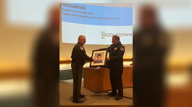 The Preble County Sheriff's Office was recognized by Middletown City Council for its work in the case of the death of 6-year-old James Hutchison.