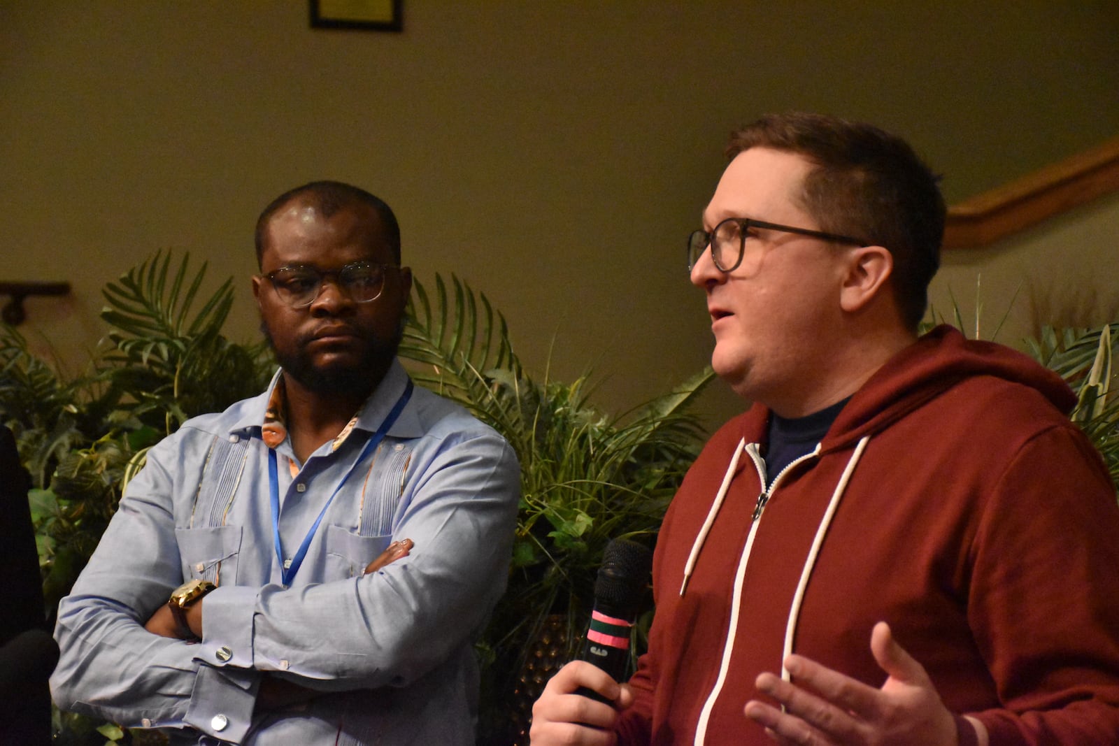 Geoff Pipoly, lead counsel in the federal court case that challenges the termination of temporary protected status for Haiti, attended a community gathering in Springfield on Monday, one day before the TPS is set to expire. Viles Dorsainvil, the co-founder and executive director of the Haitian Community Help & Support Center in Springfield, also spoke at the event. CORNELIUS FROLIK / STAFF