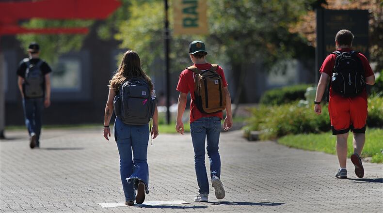 Wright State students walk to classes Wednesday Aug. 24, 2022.
President Joe Biden is set to announce $10,000 federal student loan cancellation for many. MARSHALL GORBY\STAFF