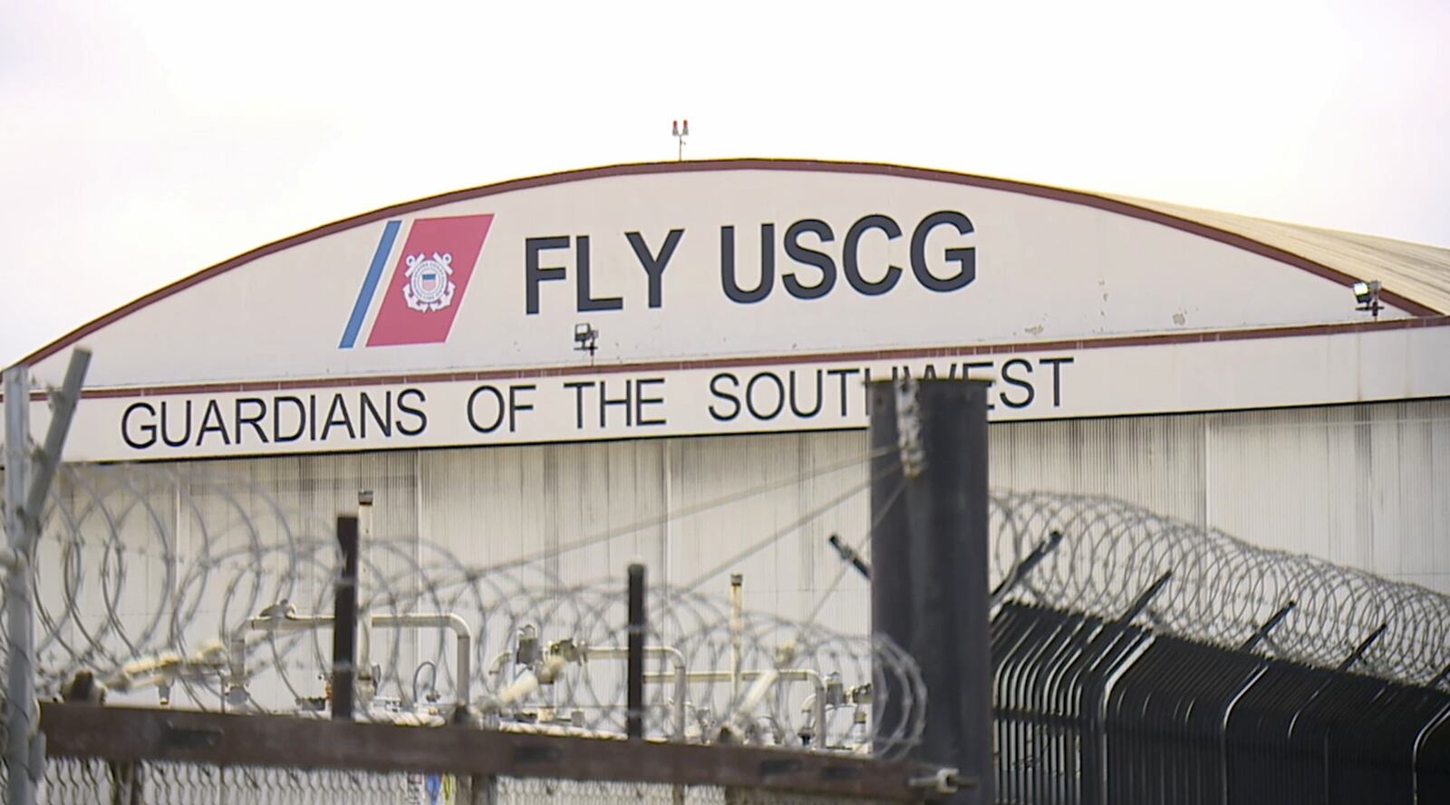 This image taken from video provided by KGTV shows Fly USCG in San Diego. A twin-engine Cessna 414 crashed on Sunday, June 8, 2025, and the Coast Guard said searchers found a debris field about 3 miles west of Point Loma, a San Diego neighborhood that juts into the Pacific. (KGTV via AP)