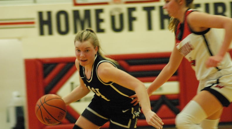 Lakota East's Emma Fohl looks to drive to the basket against Lakota West on Wednesday, Jan. 4, 2023. Chris Vogt/CONTRIBUTED