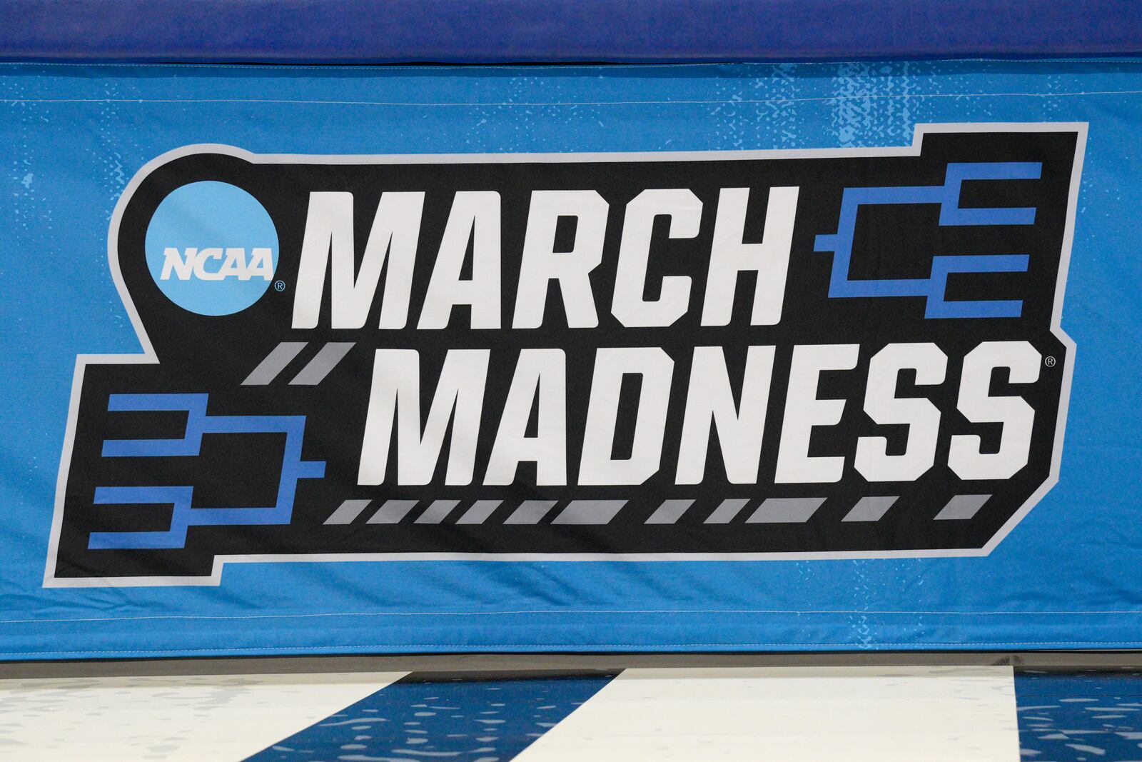A general view of the court prior to a First Four college basketball game between Wagner and Howard in the NCAA Tournament in Dayton, Ohio, Tuesday, March 19, 2024. (AP Photo/Jeff Dean)
