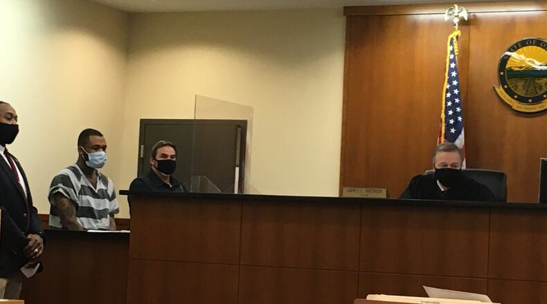 Bond was set at $500,000 Friday in Middletown Municipal Court for Dhameer Scott, on of two people charged with murder in the shooting death of John Booker on Monday in Middletown. LAUREN PACK/STAFF