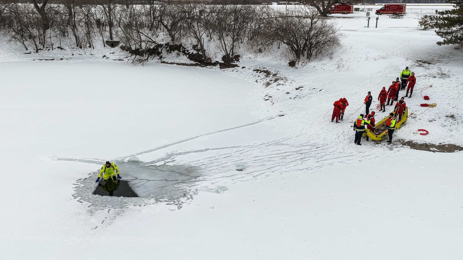 Middletown Division of Fire completes ice rescue training at Smith Park on Tuesday, Feb. 10, 2026. NICK GRAHAM/STAFF