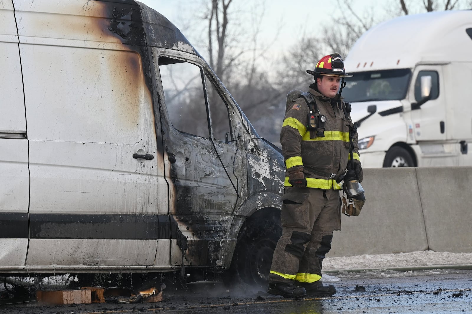 Middletown fire crews responded Wednesday to a van fire on north Interstate 75. MICHAEL D. PITMAN/STAFF