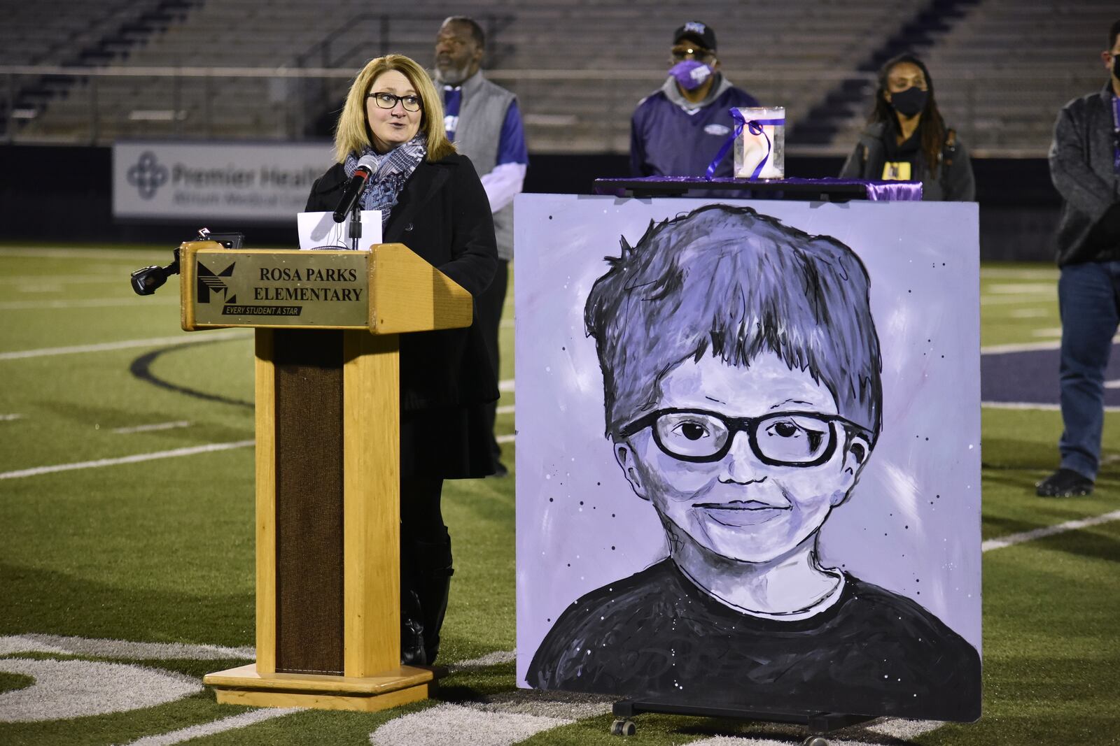 Middletown City Schools hosted a celebration of life vigil at Barnitz Stadium Tuesday, March 2, 2021 in memory of 6-year-old James Hutchinson who police say was killed by his mother. NICK GRAHAM / STAFF
