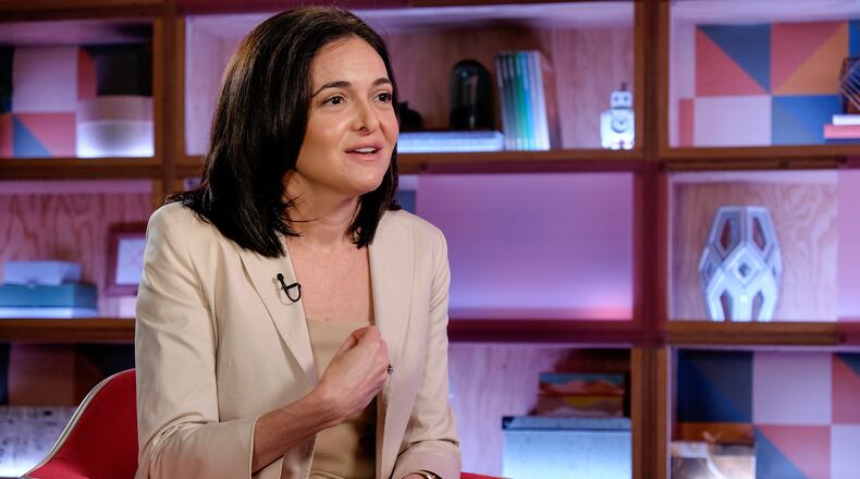 Facebook Chief Operating Officer Sheryl Sandberg during a Bloomberg Studio 1.0 television interview at Facebook headquarters in Menlo Park, California, on July 28, 2017. CREDIT: Bloomberg photo by Michael Short.