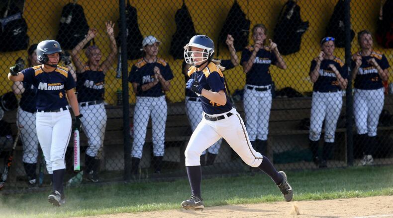 Monroe’s Sam Schwab scores a run against Badin on April 19 in Monroe. CONTRIBUTED PHOTO BY E.L. HUBBARD