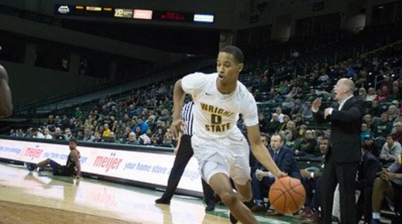 Wright State’s Jaylon Hall pushes the ball up the floor against Kent State during a December game. ALLISON RODRIGUEZ / CONTRIBUTED