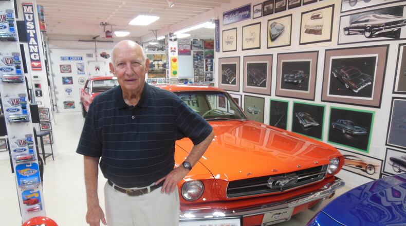 Gale Halderman, original designer of the Ford Mustang, stands in his personal museum in Tipp City, where much of his Ford Motor Co. memorabilia is displayed. Photo by Jimmy Dinsmore