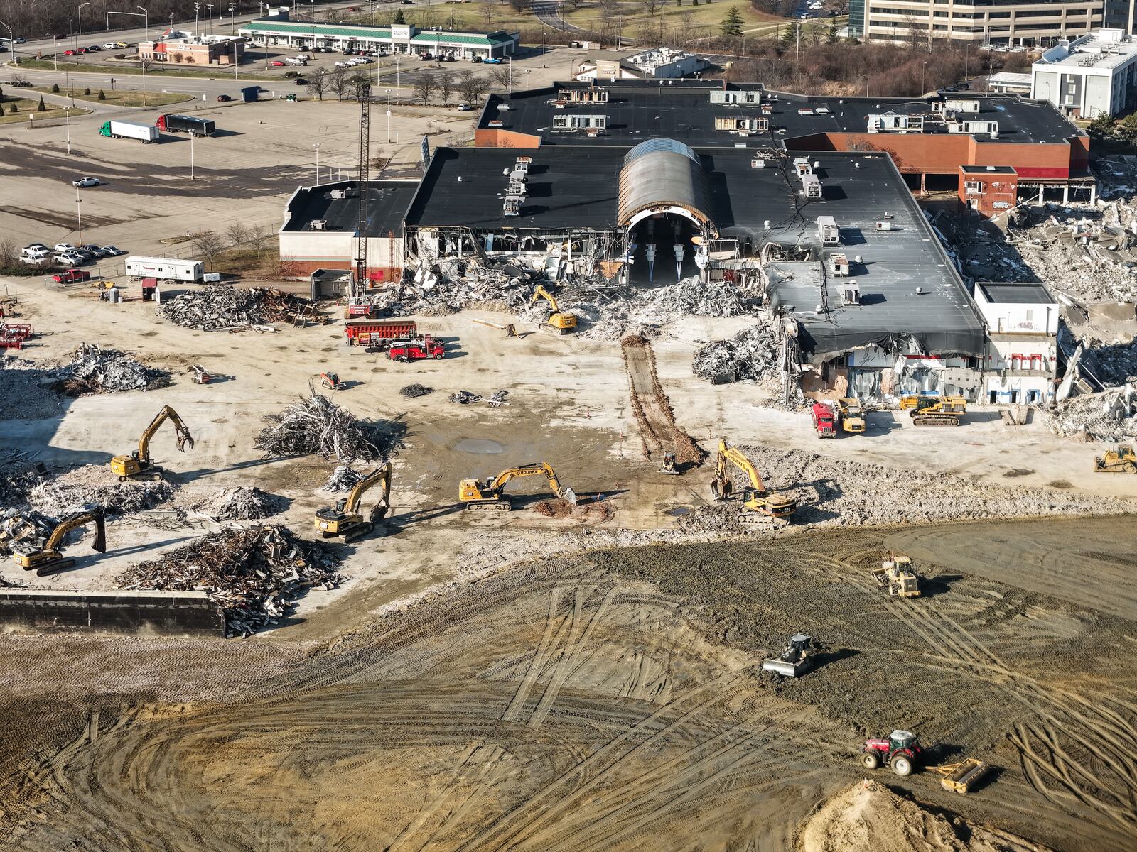 Demolition continues at the former Cincinnati Mall/Forest Fair Mall location Wednesday, Jan. 7, 2026. NICK GRAHAM/STAFF