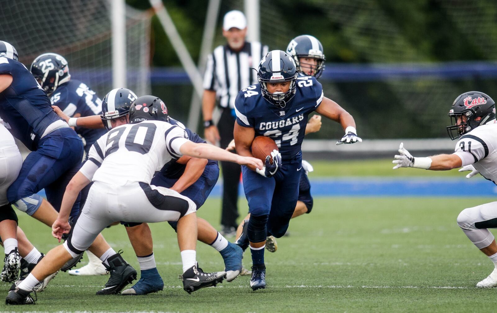 Edgewood’s Elijah Williams carries the football during their game against visiting Franklin last Friday at Kumler Field in St. Clair Township. NICK GRAHAM/STAFF