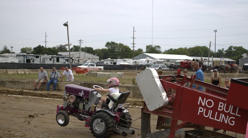 Hazel Irvin pulled her family garden tractor on July 21, 2024 as part of the festivities at the Butler County Fair.
