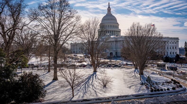 The Capitol is seen from the Russell Senate Office Building as lawmakers argue on whether to move forward with the spending legislation that funds the Department of Homeland Security, at the Capitol in Washington, Thursday, Jan. 29, 2026. (AP Photo/J. Scott Applewhite)