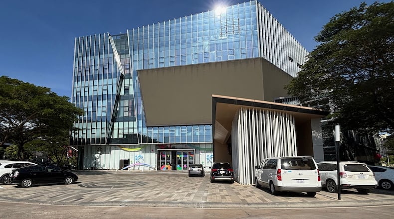 Exterior of the building that the website of Prince Holding Group on Jan. 8, 2026, listed as its headquarters in Phnom Penh, Cambodia. (AP Photo)