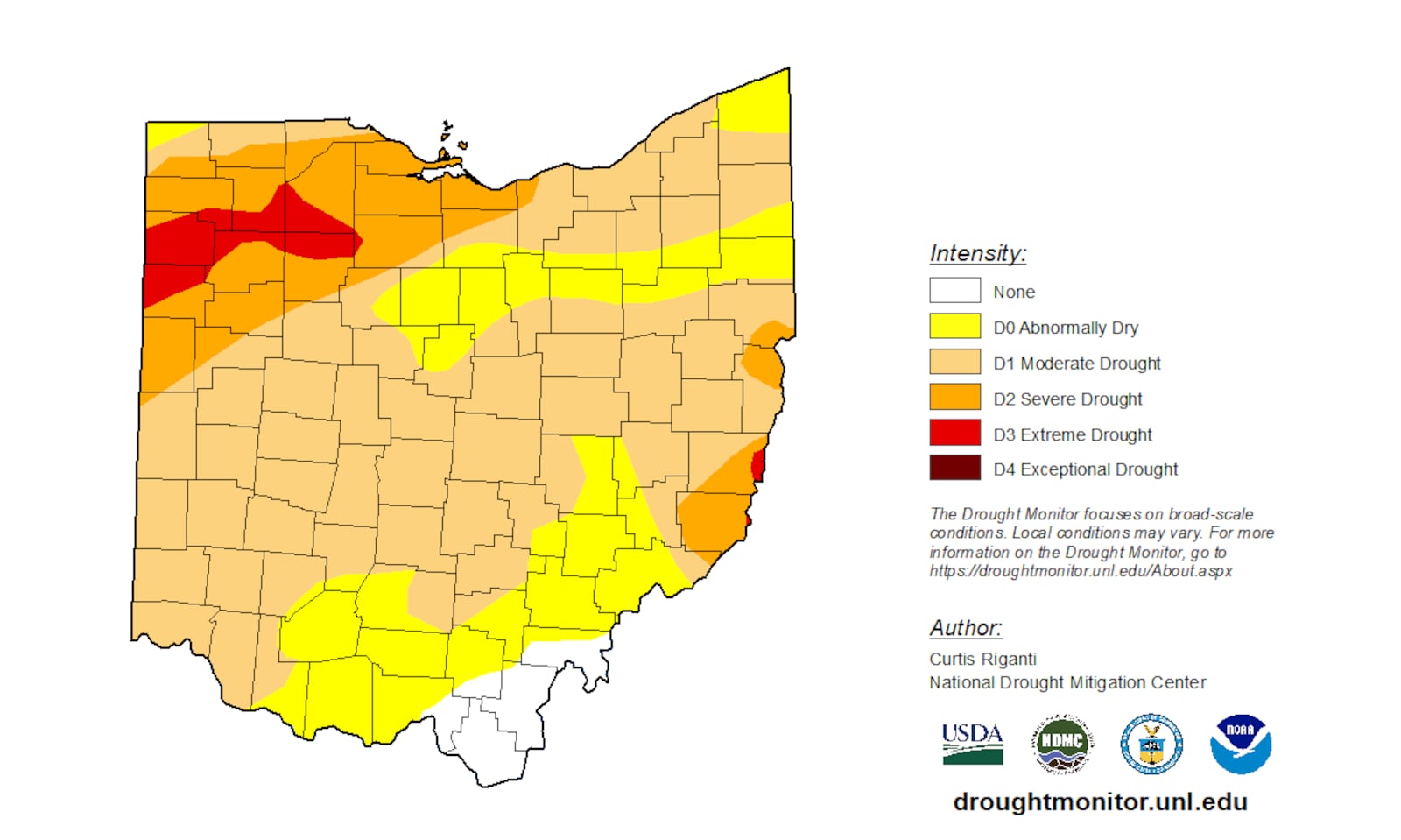 The majority of Ohio and Southwest Ohio are experiencing a moderate drought, according to updated data released by the State Climate Office of Ohio and National Drought Mitigation Center on Oct. 2, 2025.