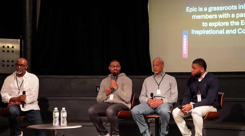 Left to right: Rodney Veal, Brandon Ragland, Kevin Harris and Jamal Durr participate in the session "On the Frontlines: Artists Discuss the Current State of Artmaking in 2025" at the EPIC Inspires arts symposium. Photo credit: @ScottyDfoto