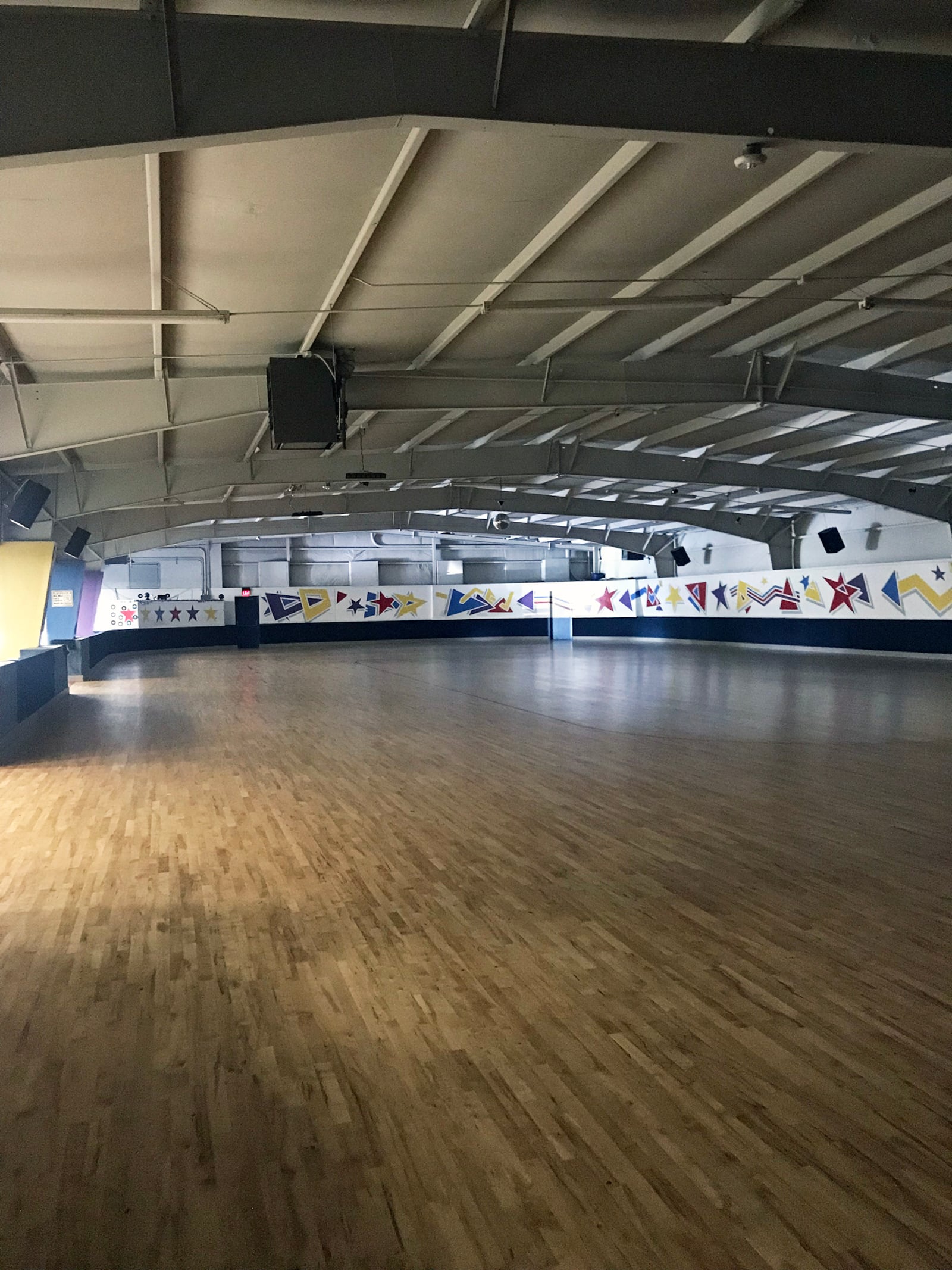 The former Trenton Skateway as it looked when Scott and Jennifer Fussnecker purchased the building in 2020 to reimagine it into Foundation Community Church, showing the original hardwood skating floor, which still exists today. CONTRIBUTED