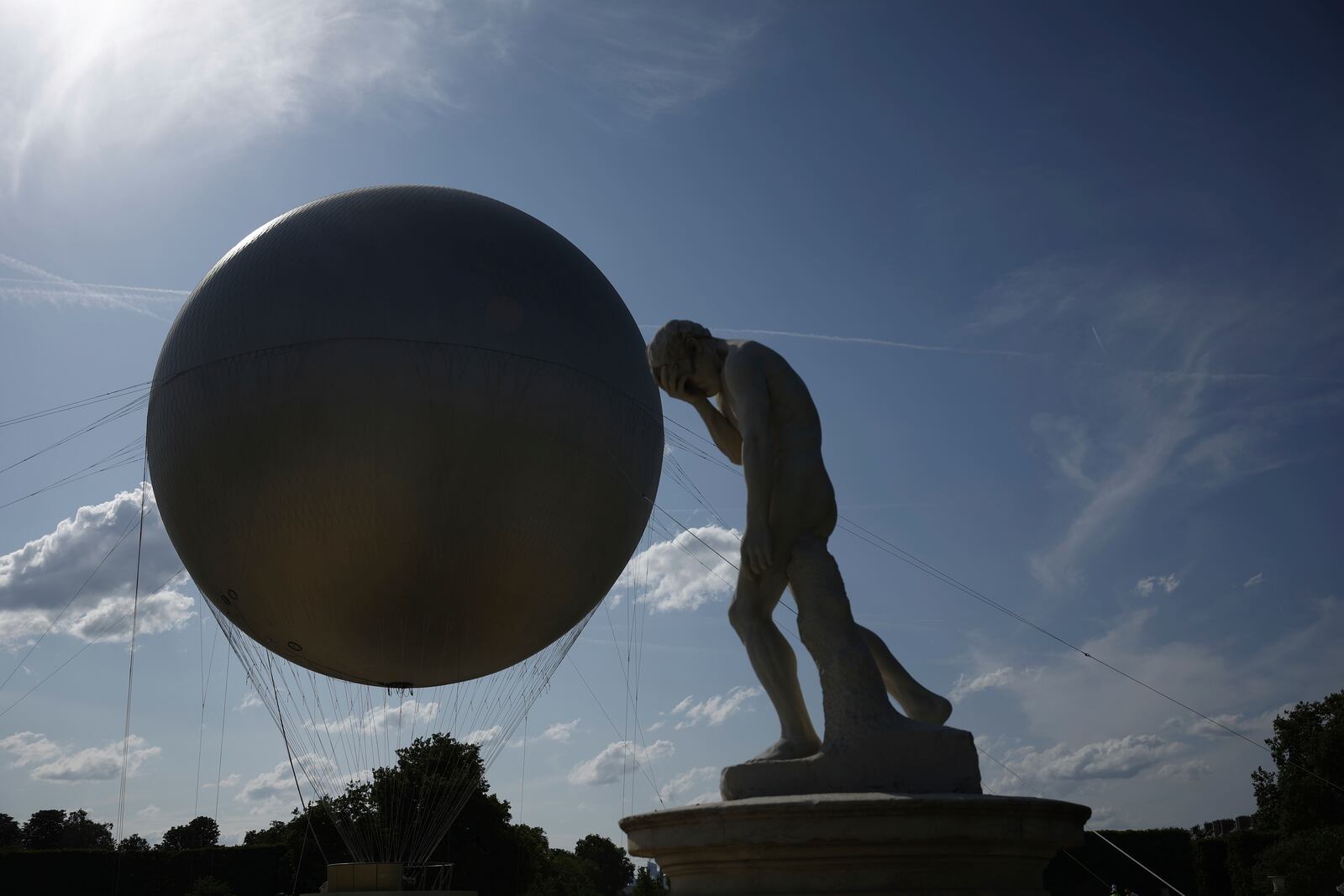 View of the Olympic cauldron at the Tuileries Garden in Paris, Thursday, June 12, 2025. (Yoan Valat/Pool Photo via AP)