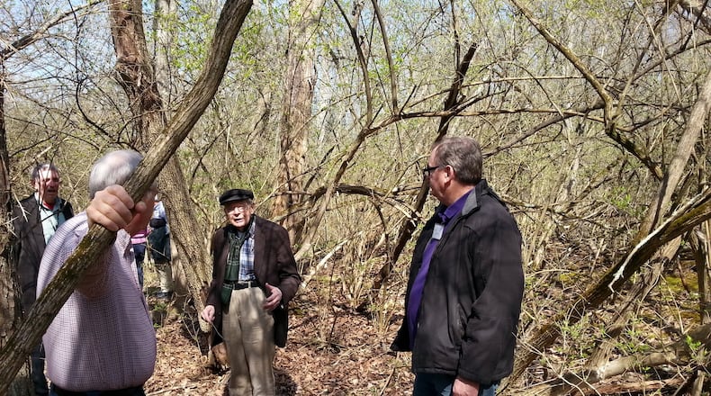 Orie Loucks is shown last April conducting a tour of spring flowers on Easter in the woods of Hopedale Unitarian Universalist Community where the trail is being dedicated in his memory as the Orie Loucks Woodland Trail. CONTRIBUTED