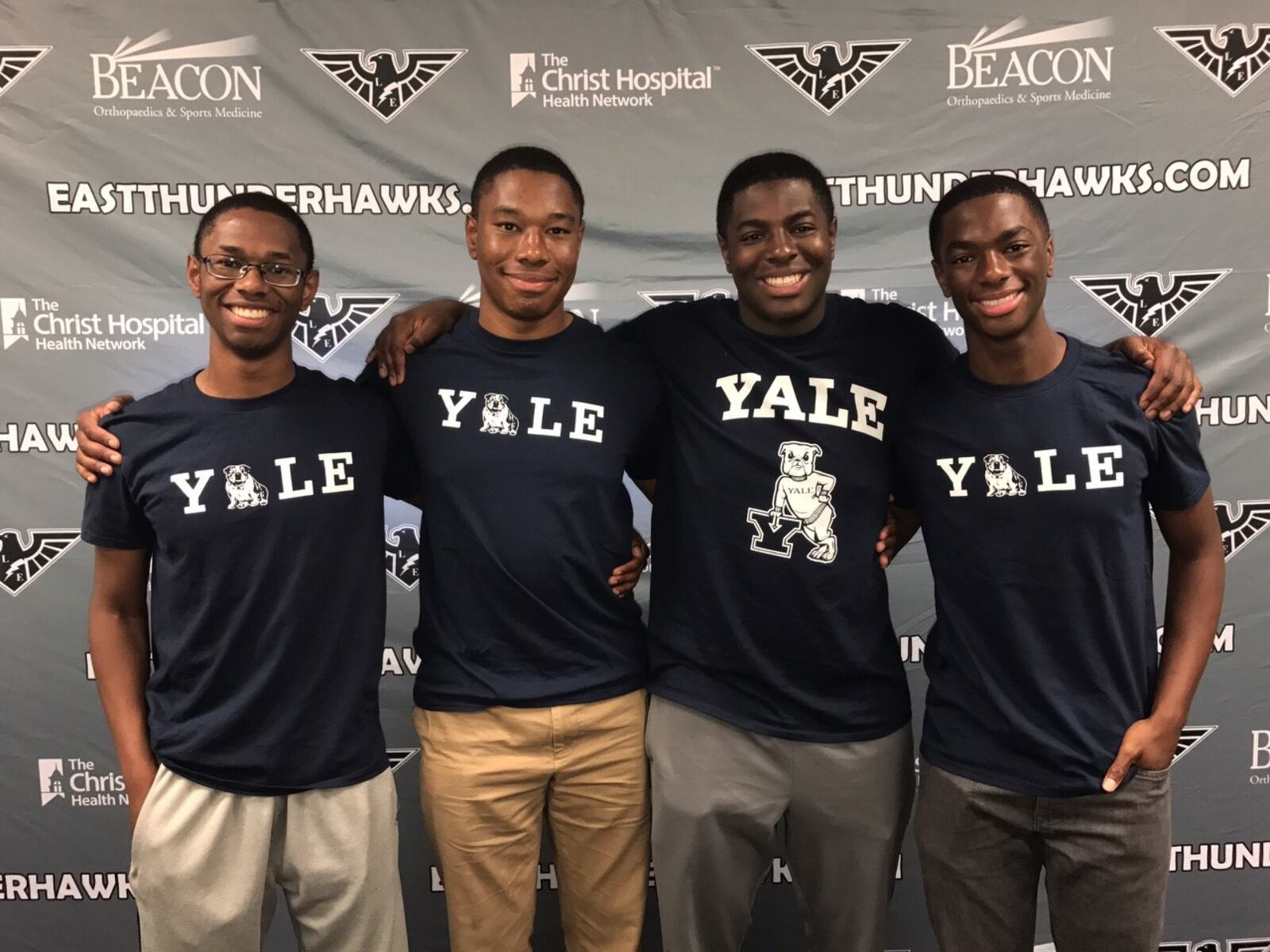 Lakota East seniors and quadruplets (from left) Nigel, Zach, Nick and Aaron Wade have announced they will all be attending Yale University in the fall. CONTRIBUTED
