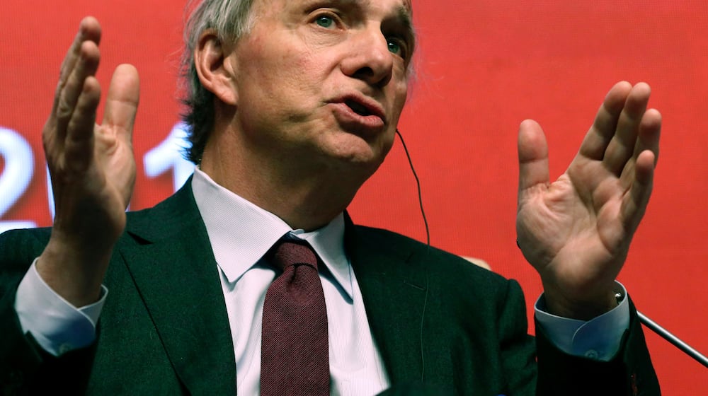 FILE - Bridgewater Associates Chairman Ray Dalio speaks during the Economic Summit held for the China Development Forum in Beijing on March 23, 2019. (AP Photo/Ng Han Guan, File)