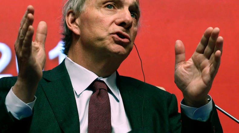 FILE - Bridgewater Associates Chairman Ray Dalio speaks during the Economic Summit held for the China Development Forum in Beijing on March 23, 2019. (AP Photo/Ng Han Guan, File)