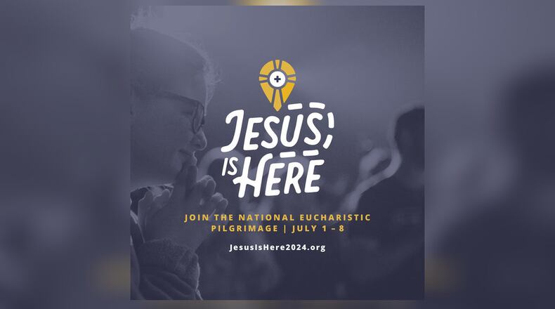 The National Eucharistic Pilgrimage, themed “Jesus Is Here,” will walk through Xenia on July 1 and 2 and Lebanon on July 2 and 3 before going through Cincinnati communities. The group began its pilgrimage in New Haven, Conn., and will end its more than 6,500-mile journey in Indianapolis on July 16. CONTRIBUTED