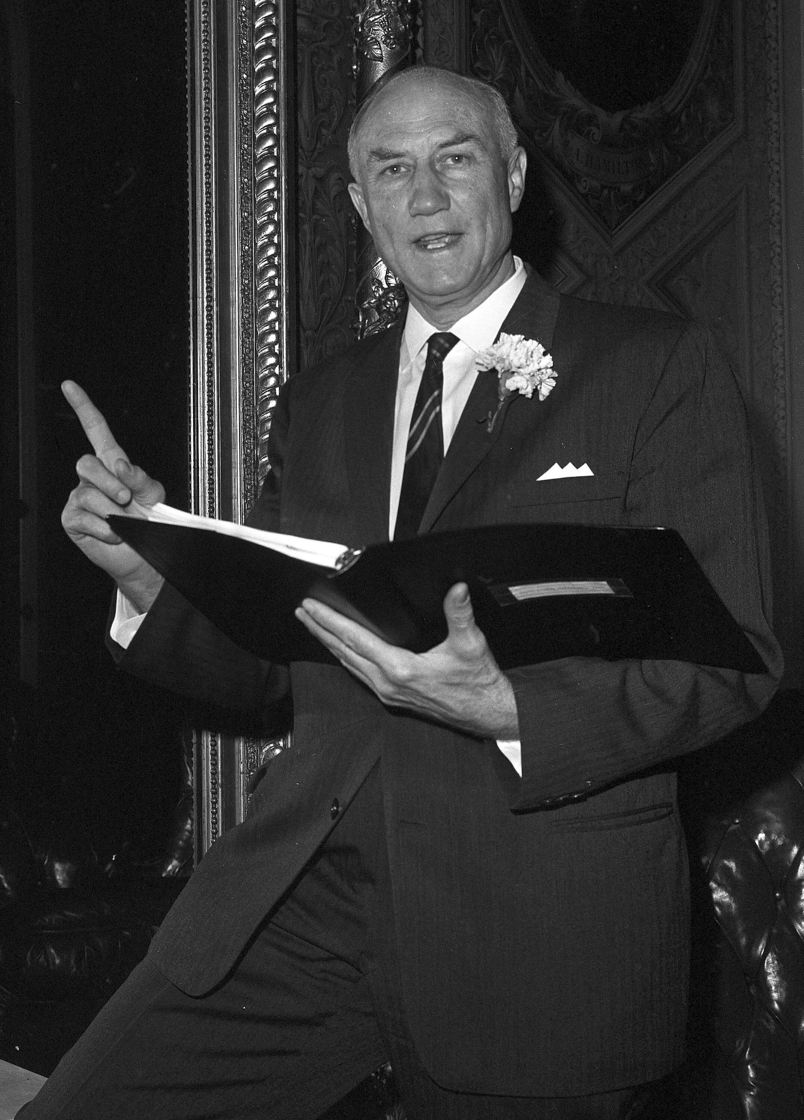 FILE - Sen. Strom Thurmond, D-S.C., poses outside the Senate chamber before taking the floor to join other southern senators in opposition to the House-passed civil rights bill, March 17, 1964, in Washington. (AP Photo/Henry Griffin, File)