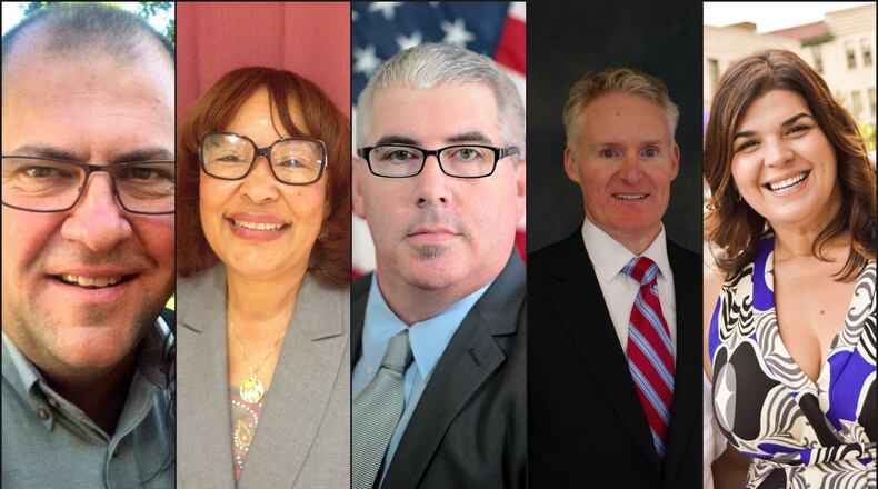 Five candidates (from left) Mark Anthony Barker, Dora Bronston, Roy Gordon, Joe Mulligan and Amy Vitori are running for two open seats on Middletown City Council.