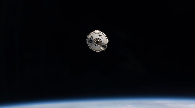 FILE - In this photo provided by NASA the Boeing Starliner spacecraft with astronauts Butch Wilmore and Suni Williams aboard approaches the International Space Station on June 6, 2024. (NASA via AP, File)