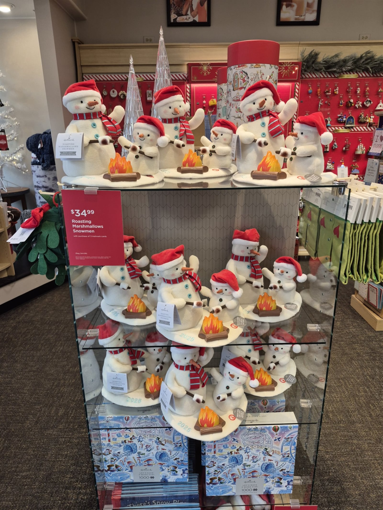 Snowmen, ornaments and other winter holiday merchandise is already on sale at Reichley’s Hallmark Shop in the Mall at Fairfield Commons. / STAFF