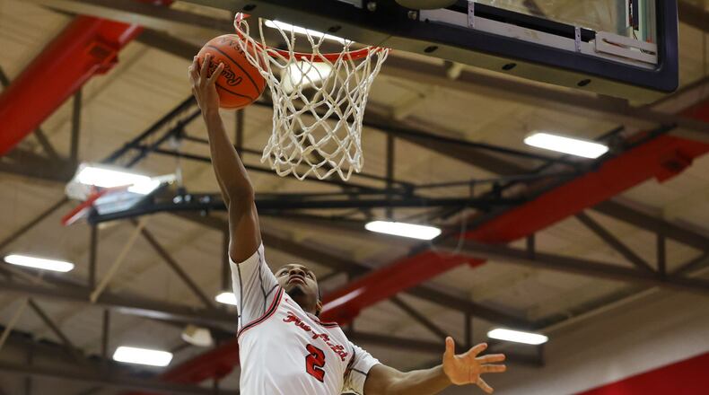 Fairfield's Deshawne Crim goes to the basket during their basketball game against Lakota West Friday, Jan. 14, 2022 at Fairfield High School. Fairfield won 44-42 in overtime. NICK GRAHAM / STAFF