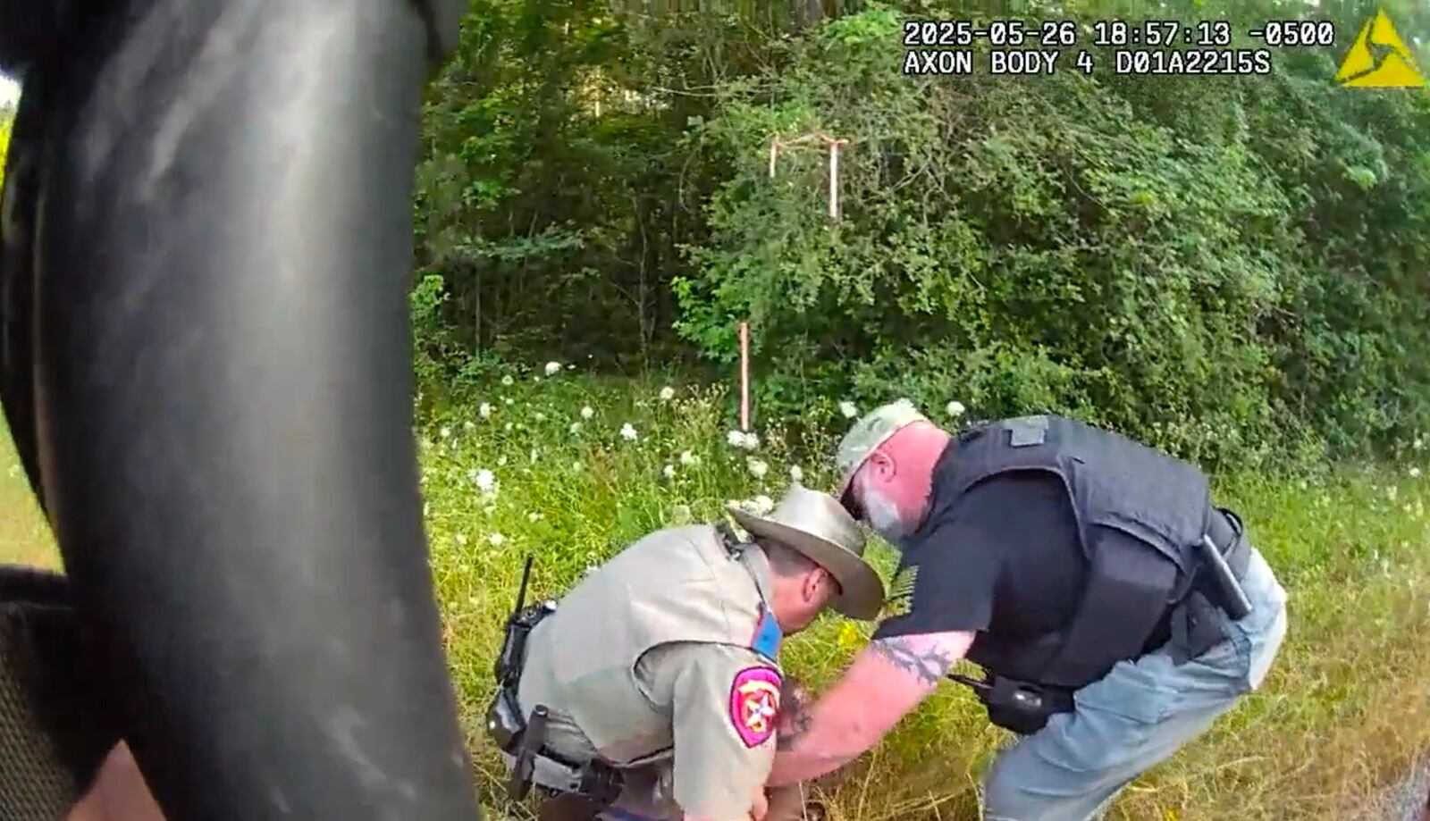 This image from video taken by Huntsville Police Department shows the arrest of two New Orleans inmates who were on the run since their May 16, 2025, jailbreak. (Huntsville Police Department via AP)