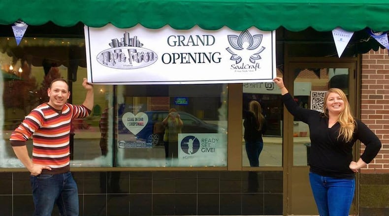 Haute Fusion Studio owner and instructor John Ferrando and SoulCraft owner Lauren Matus stand outside the Middletown storefront at 1050 Central Ave. that is now home to their two businesses.