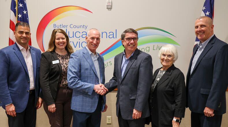 The governing board of a Butler County-wide school support system has hired a veteran Hamilton County schools’ leader as its new superintendent. Officials with the Butler County Educational Service Center (BCESC) recently said they have chosen Jeff Brandt, former superintendent of Oak Hills Schools in western Hamilton County as their new leader. Brandt, third from left, is shown with BCESC officials. (Provided)