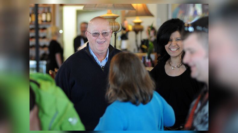 Fairfield mayor Ron D'Epifanio smiles while meeting friends and family at his surprise 70th birthday party at The Spinning Fork in Fairfield on Wednesday, May 4, 2011. Staff photo by Samantha Grier.