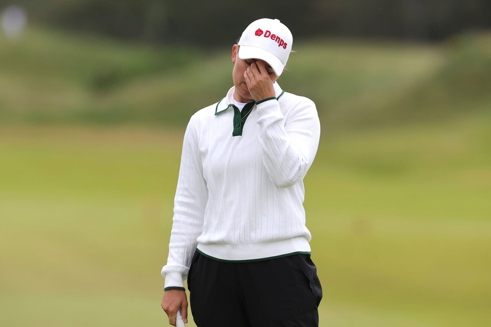 Denmark's Nanna Koerstz Madsen on the 3rd green during the Women's Scottish Open at the Dundonald Links, Irvine, Scotland, Sunday July 27, 2025. (Steve Welsh/PA via AP)