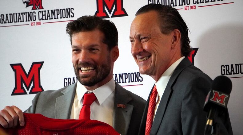 Miami hockey coach Anthony Noreen was introduced to the program during a press conference on Tuesday at the Goggin Ice Center. Chris Vogt/CONTRIBUTED