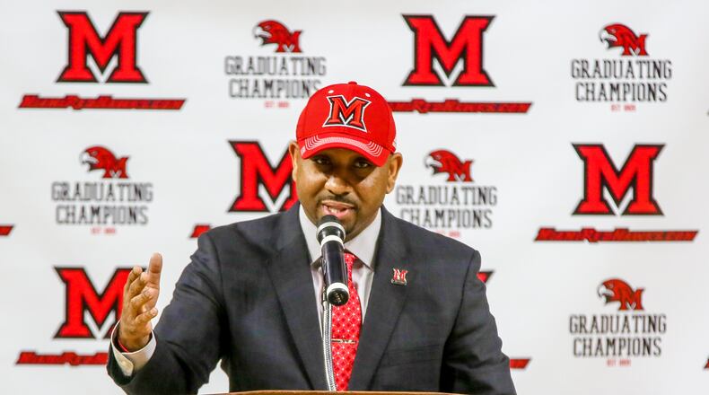 New Miami basketball coach Jack Owens was introduces himself during a public event at Millett Hall in Oxford, Thursday, Mar. 30, 2017. GREG LYNCH / STAFF