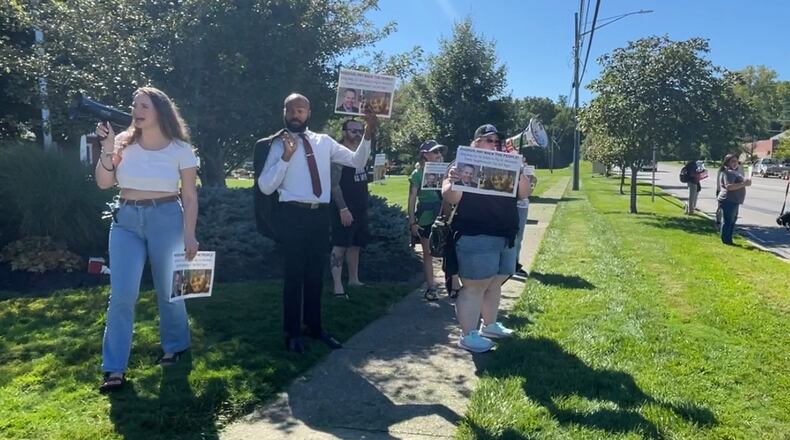 Protesters complained on Friday, Sept. 1, 2023, about Fairfield’s 2021 tax incentive agreement with Koch Foods as they embarked on a $220 million expansion project that opened in February 2023. MICHAEL D. PITMAN/STAFF