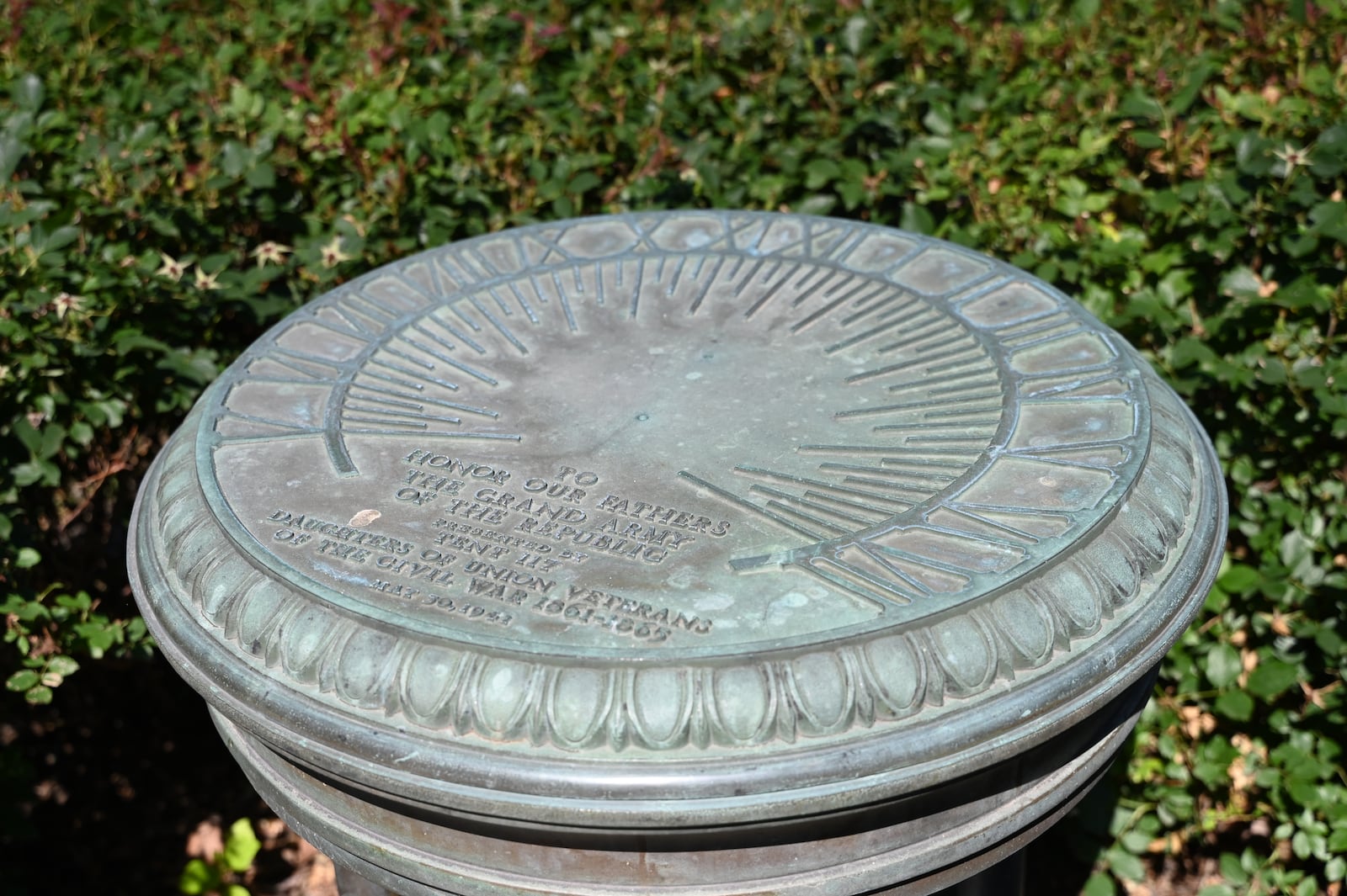 Hamilton native and historian Kathleen Stuckey Fox has partnered with the city of Hamilton, the Butler County Historical Society, and the Hamilton Garden Club to refurbish sundial memorial in Monument Park. MICHAEL D. PITMAN/FILE