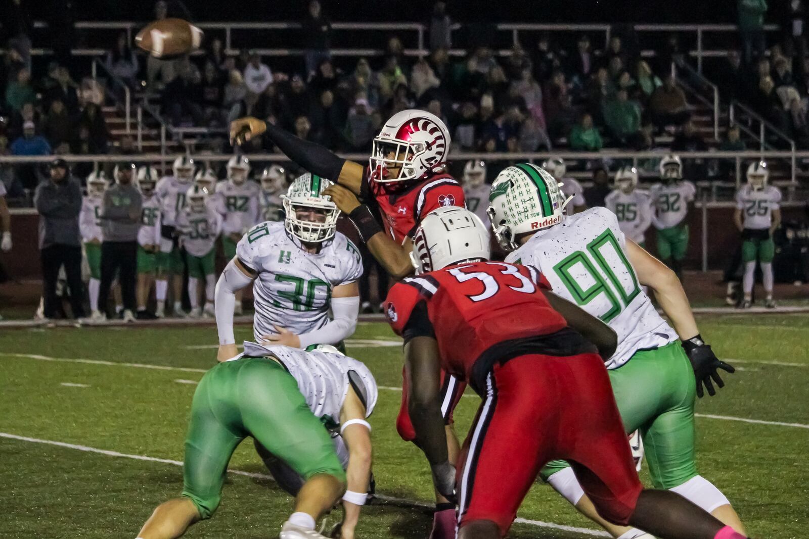 Trotwood-Madison High School quarterback Dallas Shehee fires to a receiver during their game against Harrison on Friday, Nov. 14 at Trotwood-Madison High School. HENRY S. CONTE / CONTRIBUTED PHOTO
