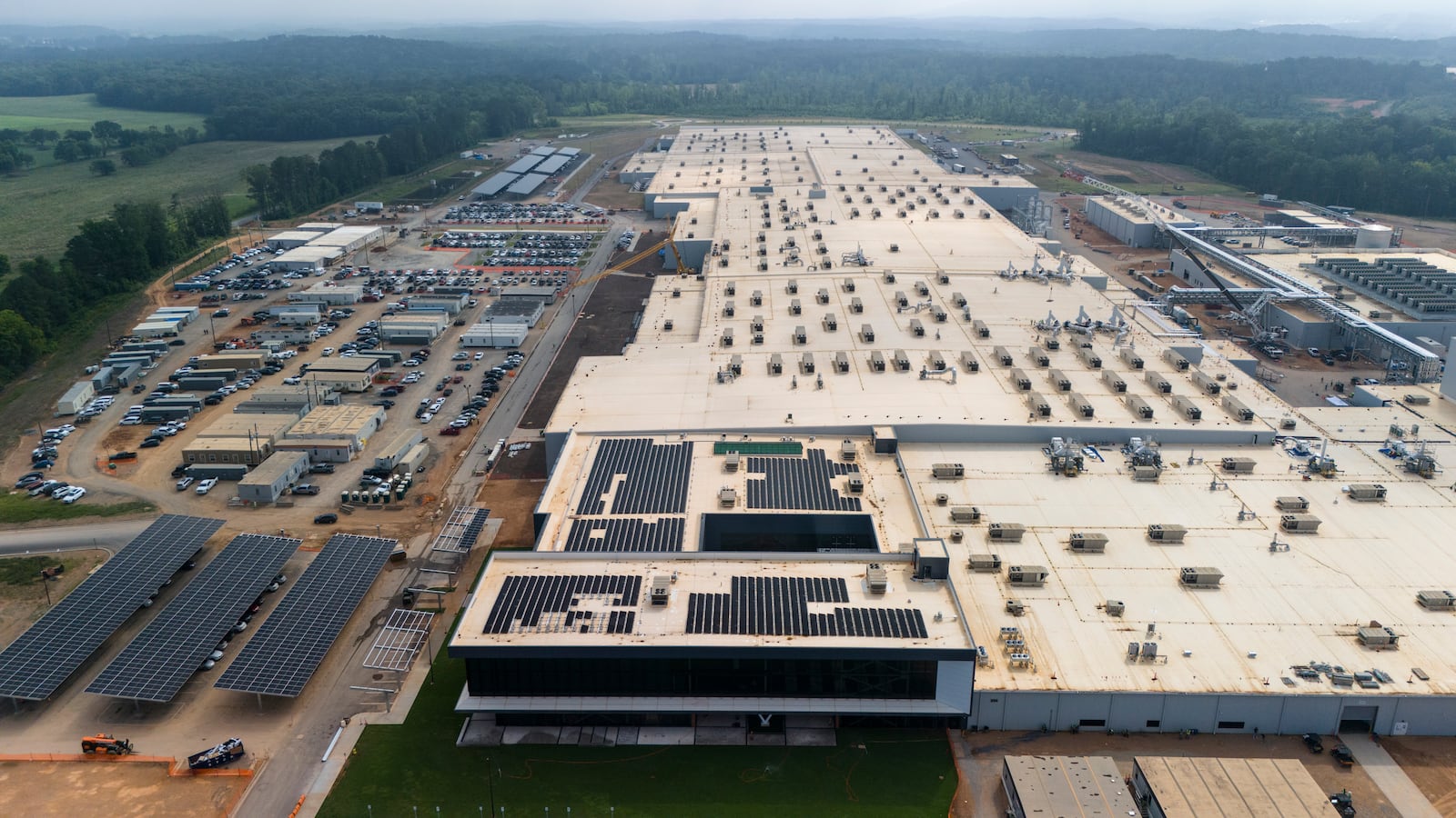 The Qcells solar panel plant is seen Friday, June 27, 2025, near Cartersville, Ga. (AP Photo/Mike Stewart)