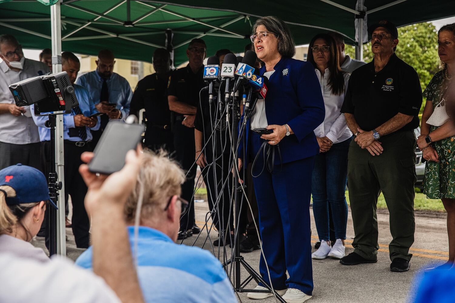 Miami-Dade County Mayor Daniella Levine Cava speaks during a press conference after a high rise residential building collapsed in Surfside, Fla., Thursday, June 24, 2021. (Scott McIntyre/The New York Times)