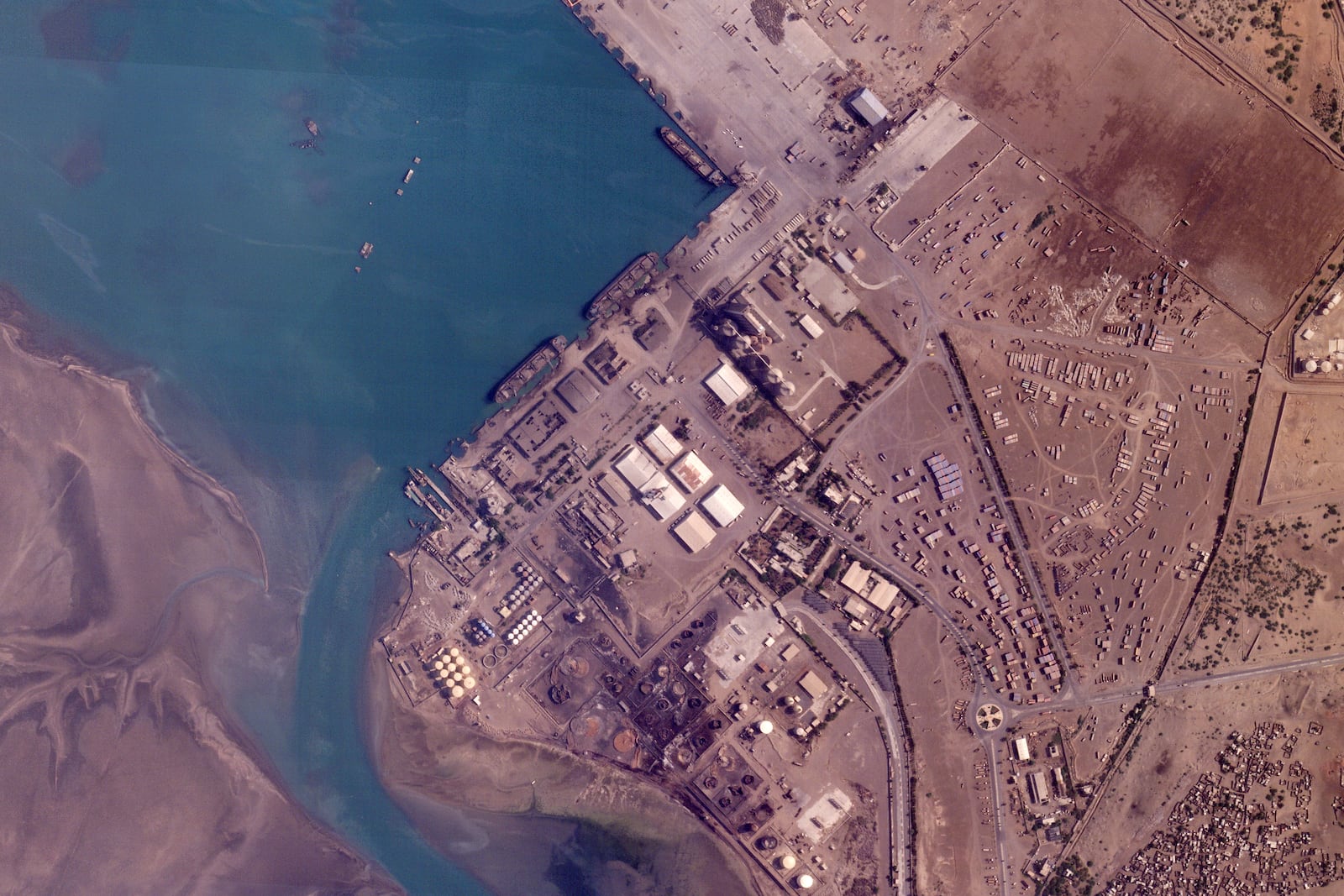 Damage is seen after Israeli airstrikes targeted the port in Hodeida, Yemen, Tuesday, July 8, 2025. (Planet Labs PBC via AP)