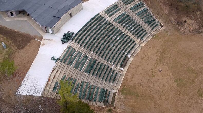 Seating is being reinstalled at the Caesar Ford Theater. Greene County Parks & Trails continues to make improvements to the Caesar Ford Park. The concession and restroom building is being remodeled inside and out for updated use. The season opening for the park will be the Second Annual Caesar Ford Summer Fest on June 1. TY GREENLEES / STAFF