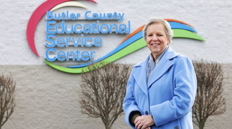 The now two-year-old COVID-19 pandemic initially impacted the pool of classroom substitute teachers hard, says Anna Hennig, a human resource specialist for the Butler County Educational Services Center (BCESC). Hennig - a 16-year veteran of finding substitutes for local schools - says, however, recent daily pay rate increases by some area school districts have brought in more candidates but applicant numbers are still below pre-pandemic averages. (Photo By Nick Graham\Journal-News)