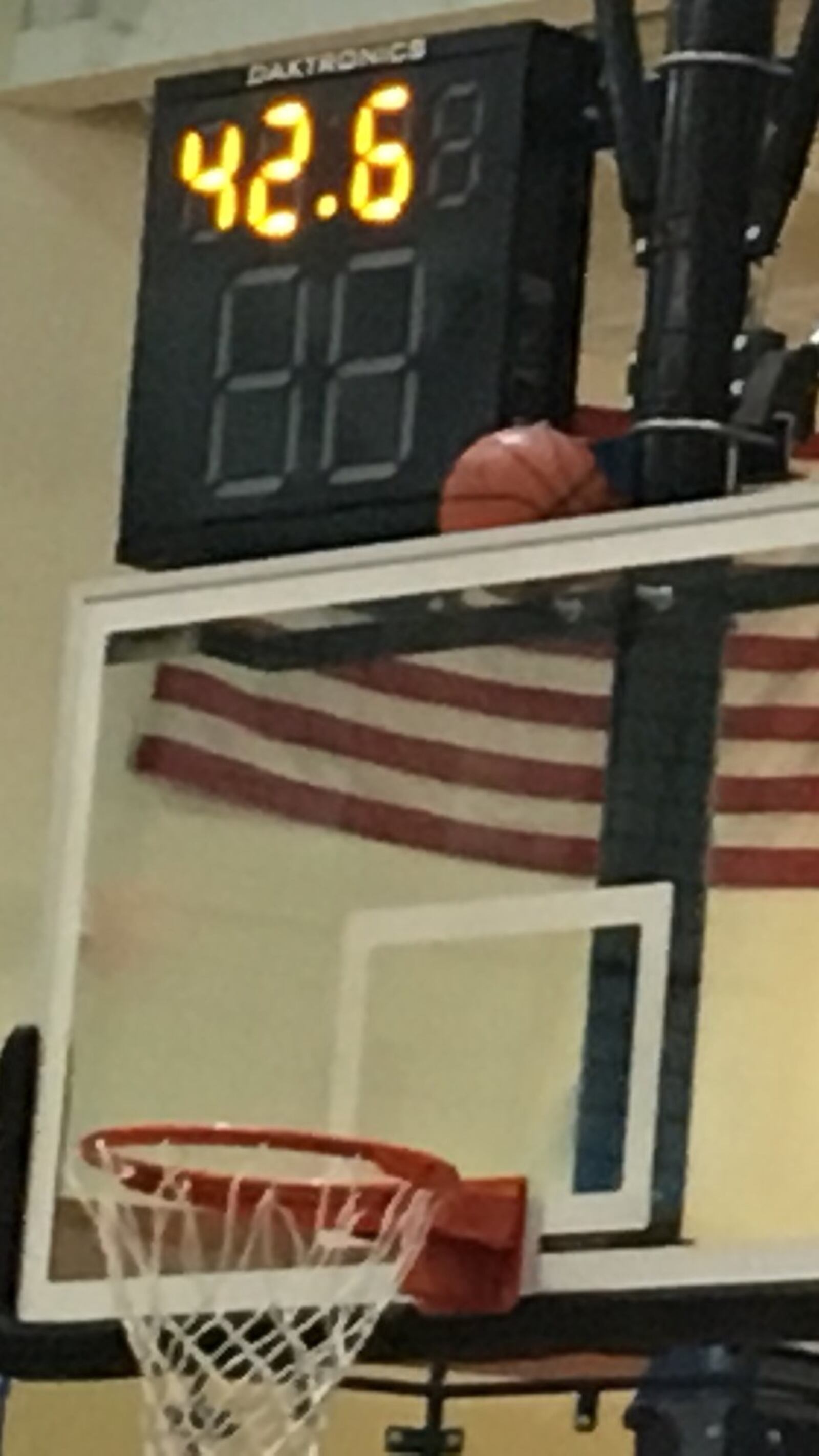 The basketball ends up in a peculiar position after a shot during Wednesday night’s Division I sectional game between Talawanda and Moeller at the Hamilton Athletic Center. RICK CASSANO/STAFF